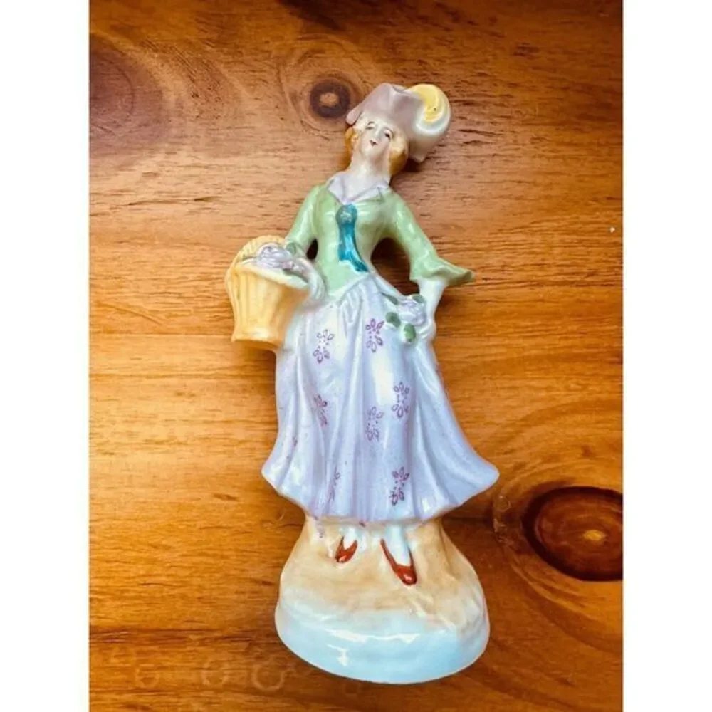 Vintage Japan Colonial Victorian Figurine Woman With Basket Of‎ Flowers